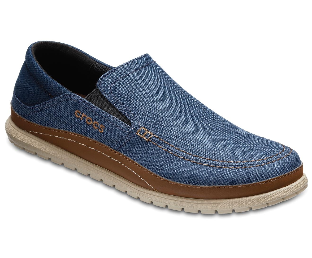 Crocs™ Canvas Santa Cruz Playa Slipon Loafers in Navy/Cobblestone