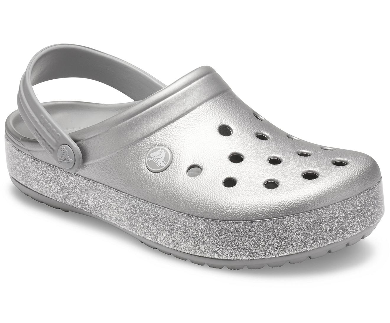 metallic grey crocs