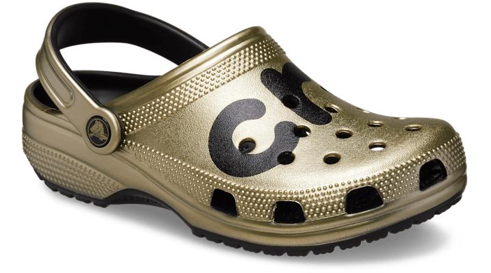 gold metallic crocs