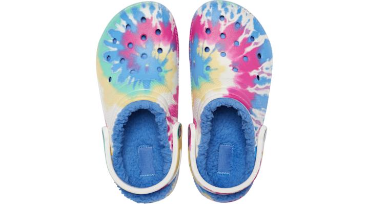 fuzzy tie dye crocs
