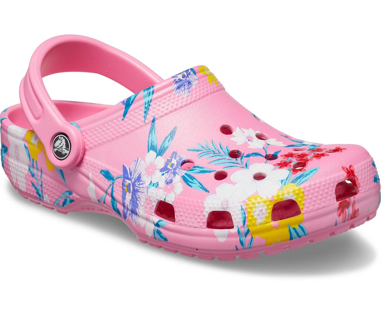 pink floral crocs