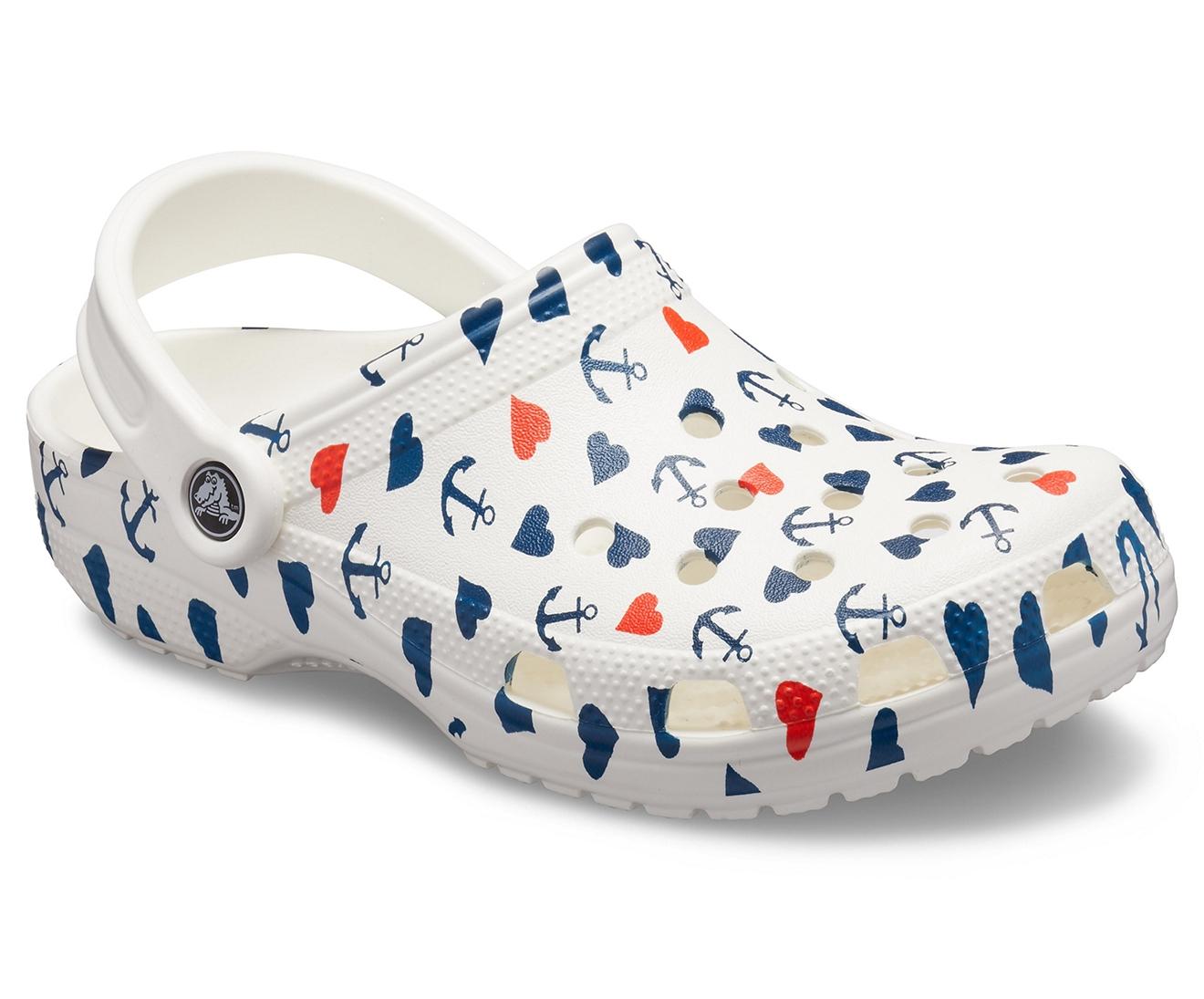 white multi crocs
