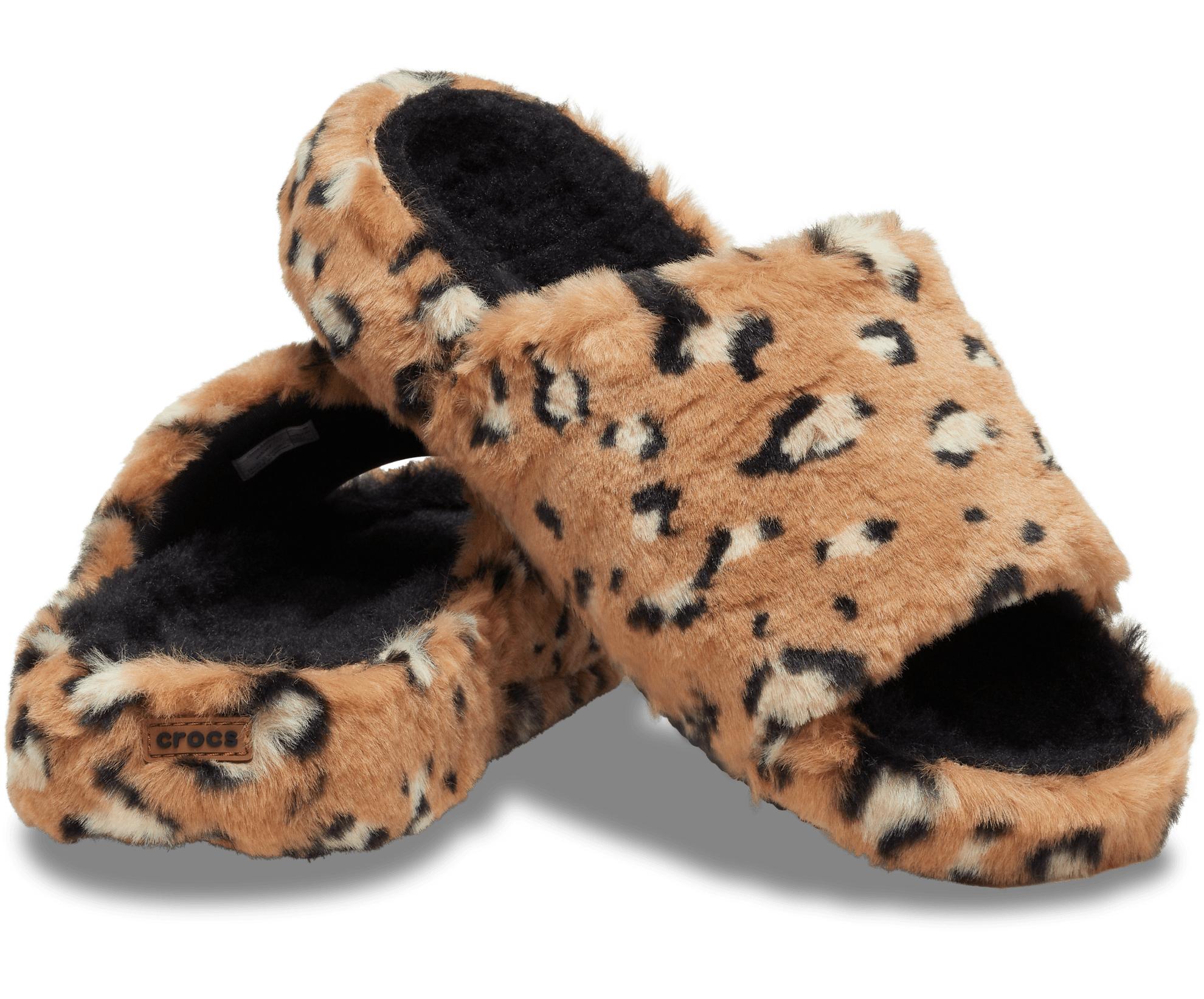 Crocs™ Classic Leopard Fur Slide; Leopard in Black Lyst