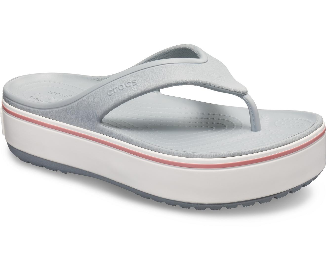 Crocs 205681 CROCBAND PLATFORM FLIP Ladies Sandals Flip Flops Light Grey/Rose 