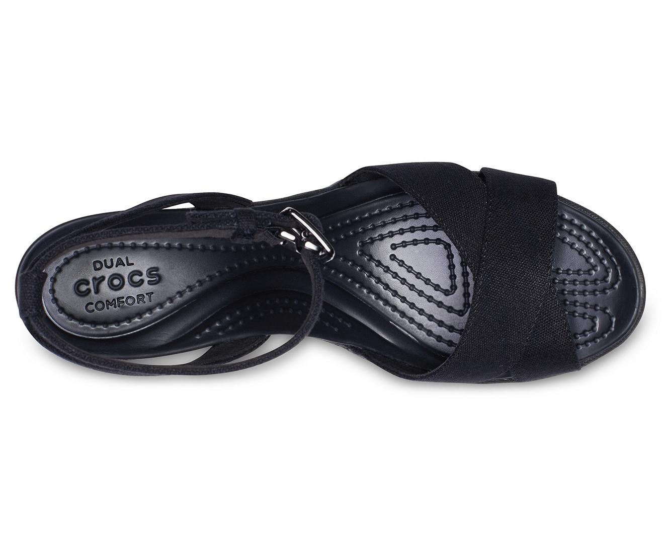 Crocs™ Canvas Women's Leigh Ii Cross-strap Ankle Wedge in Black/Black  (Black) - Save 76% | Lyst