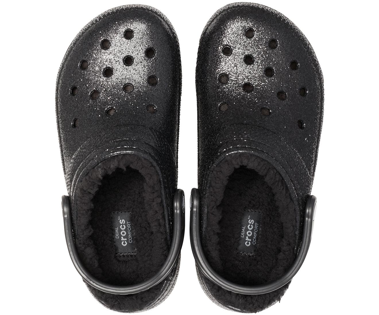 glitter fur crocs