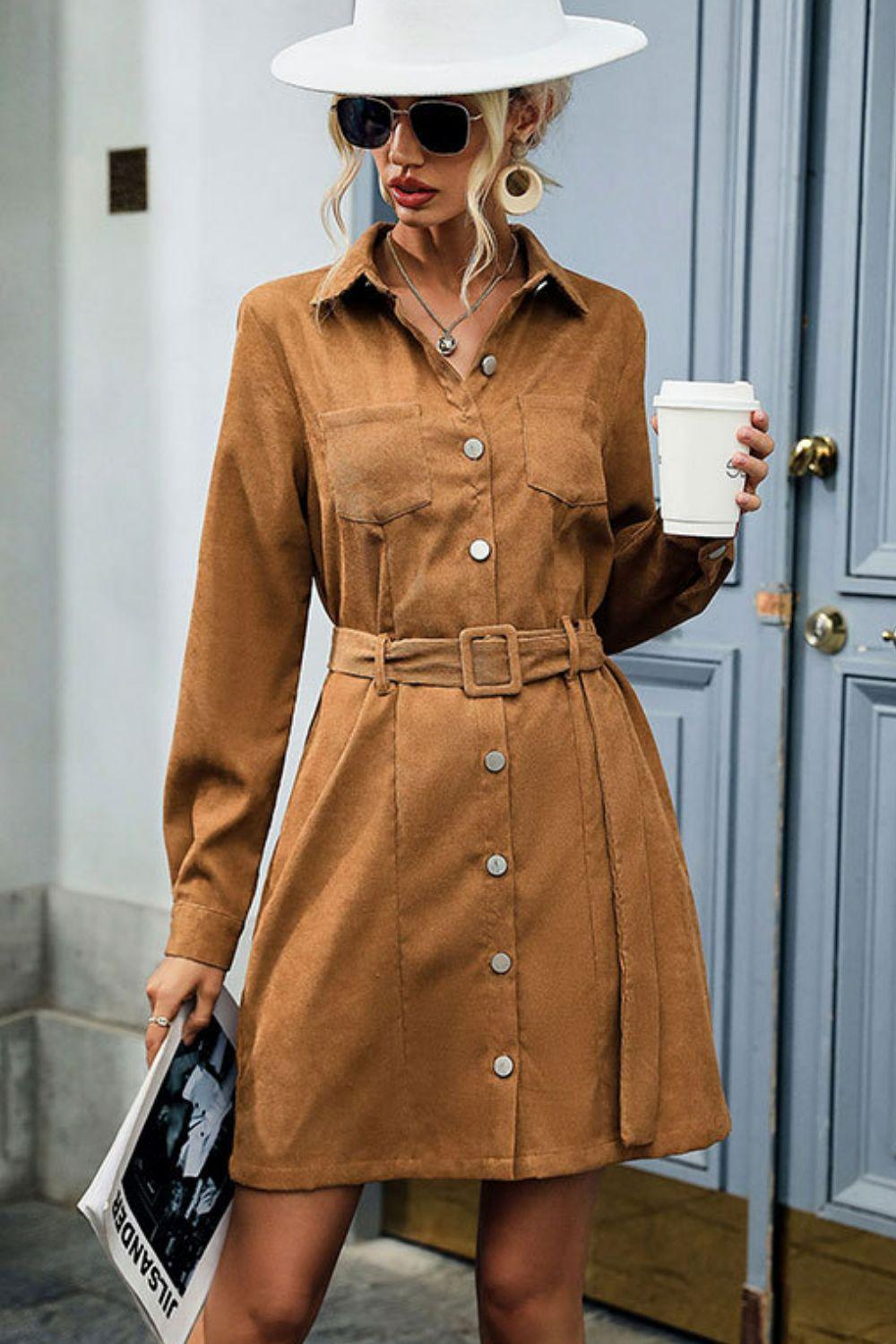 Crystal Wardrobe Corduroy Belted Long 