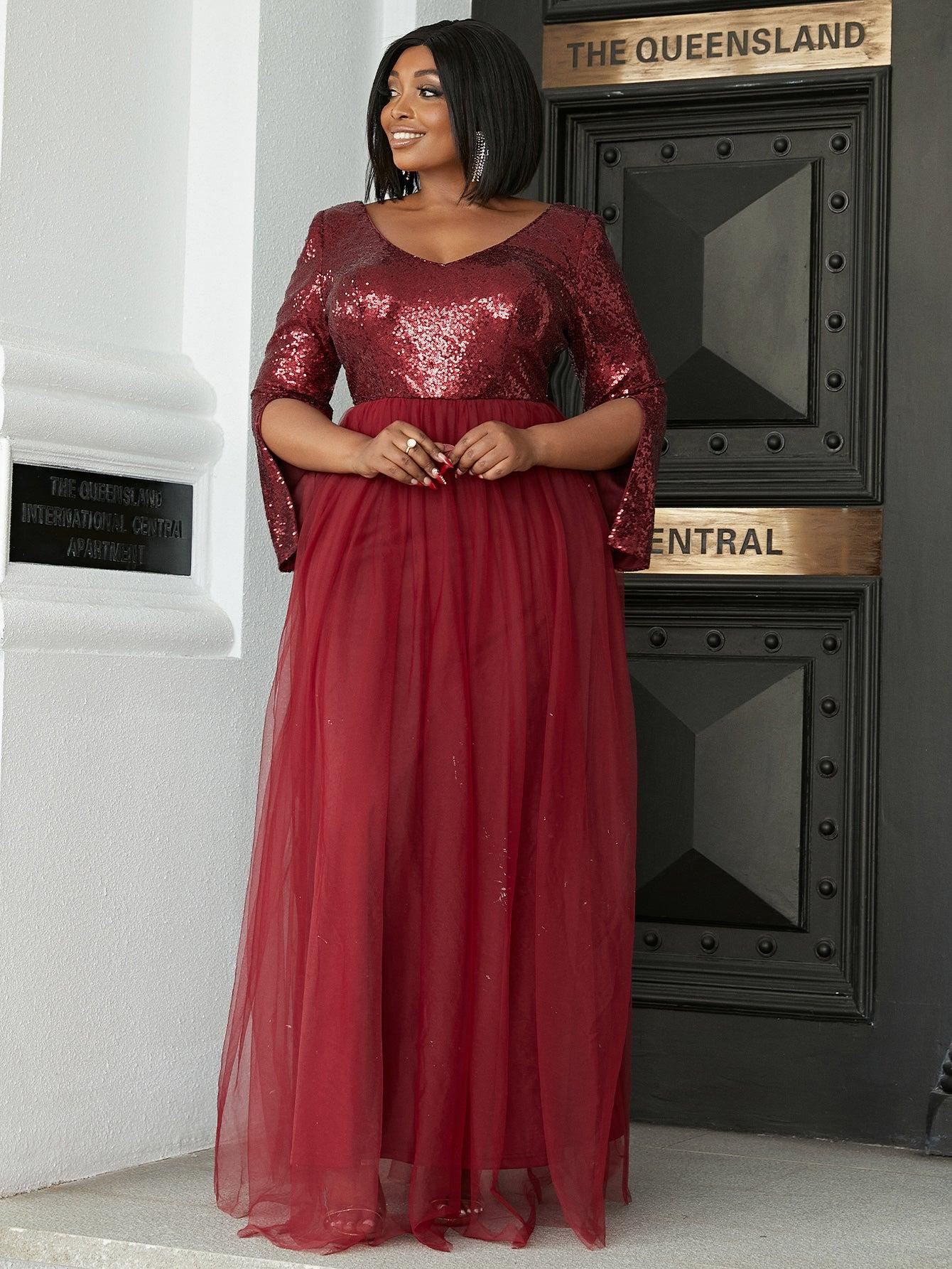 Sequin V-neck Split Sleeve Dress 