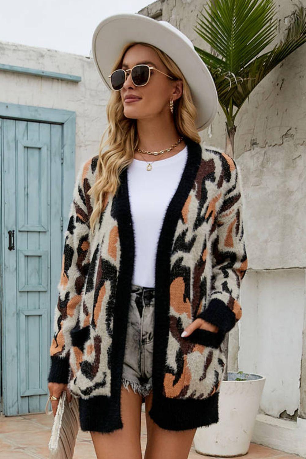 animal print longline cardigan