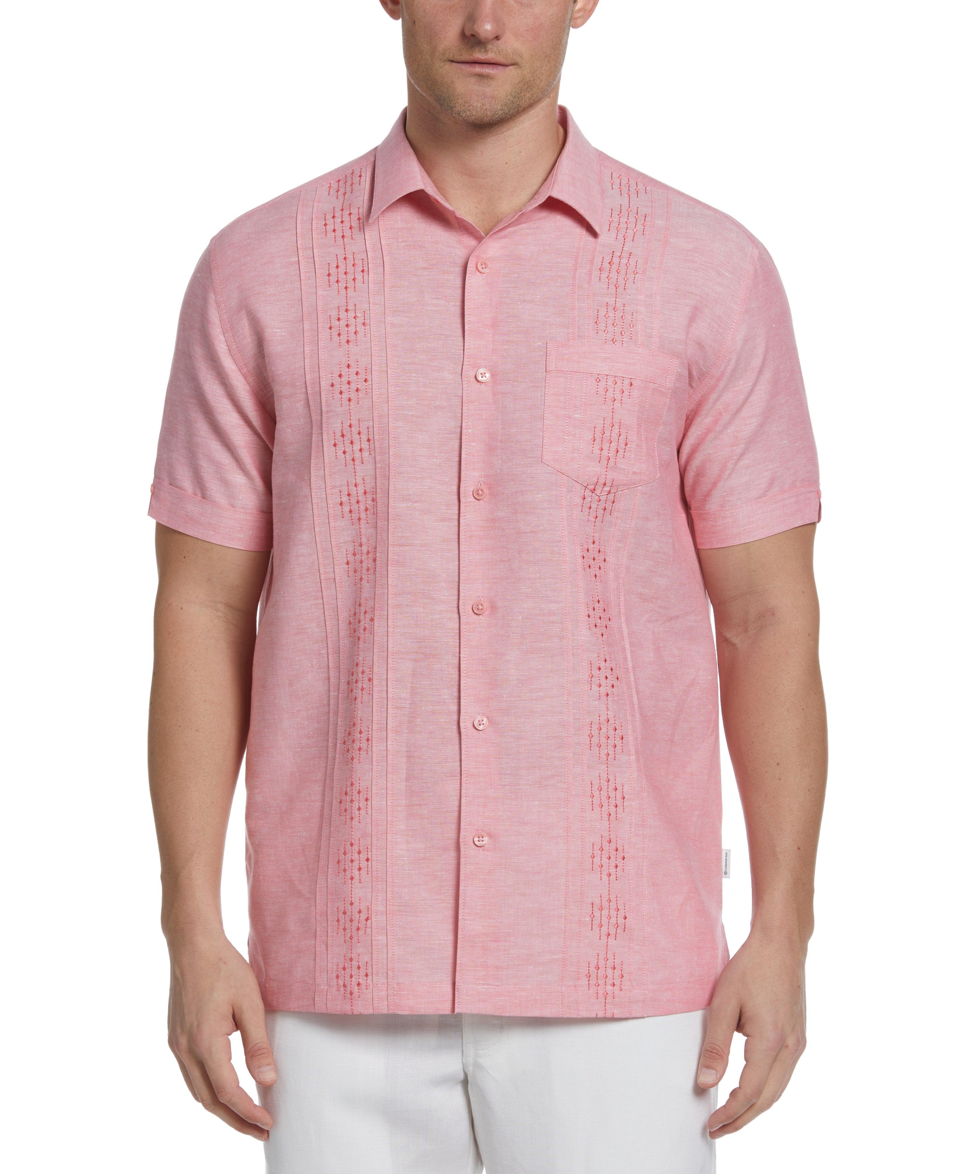 Cubavera Linen Blend Pintuck Embroidery Shirt in Pink for Men Lyst