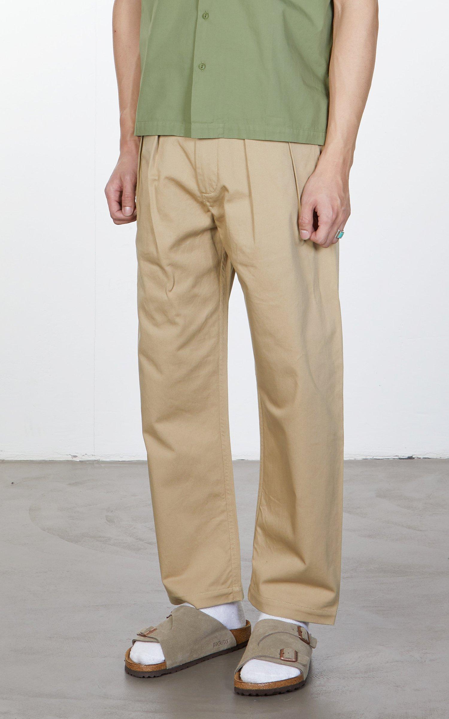 Double Pleat Pant Twill Tan in Beige 