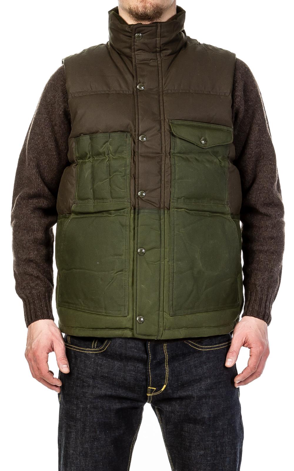 Filson Goose Cruiser Twotone Quilted Cotton Down Gilet in Olive, Green