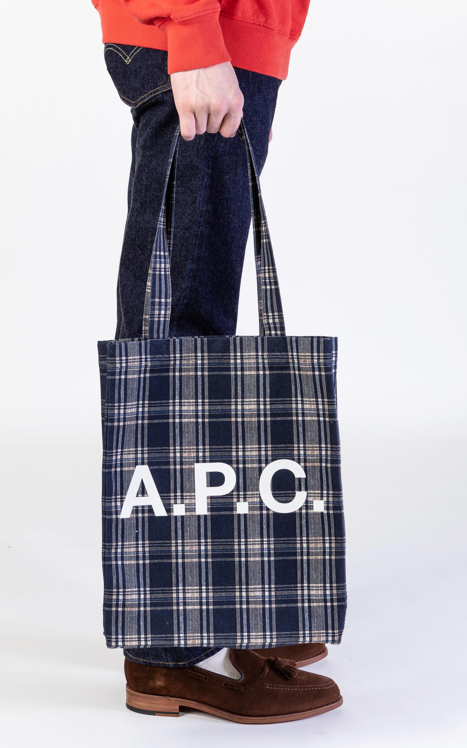 A.P.C. Cotton Lou Tote Bag Dark Navy in Blue, Checked (Blue) for 