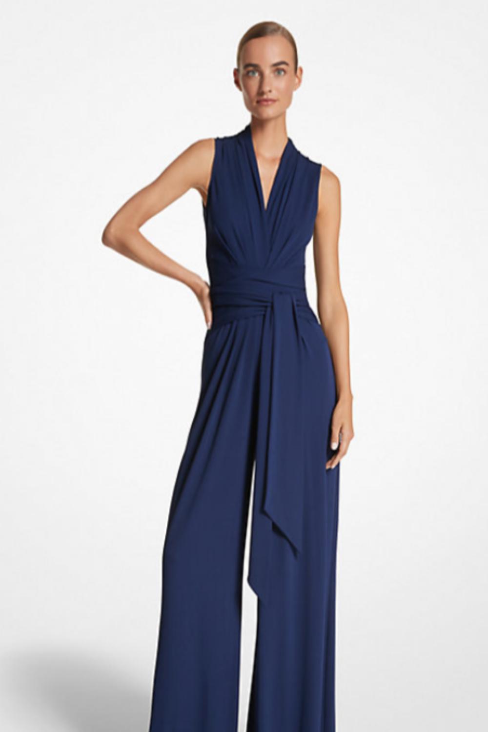 Michael Kors Stretch Matte Jersey Tie waist Palazzo Jumpsuit in