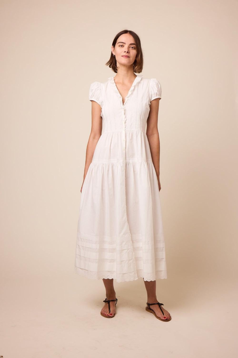 doen embroidered dress Doen Franique Eyelet Embroidered Ruffled Mini Dress White Size Medium