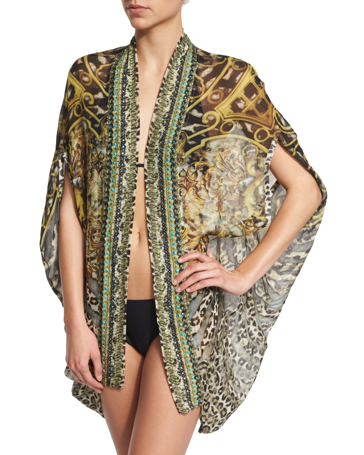 Camilla Open-front Printed Silk Cardigan/cape Coverup in ... Camilla Open-front Printed Silk Cardigan/cape Coverup in ...