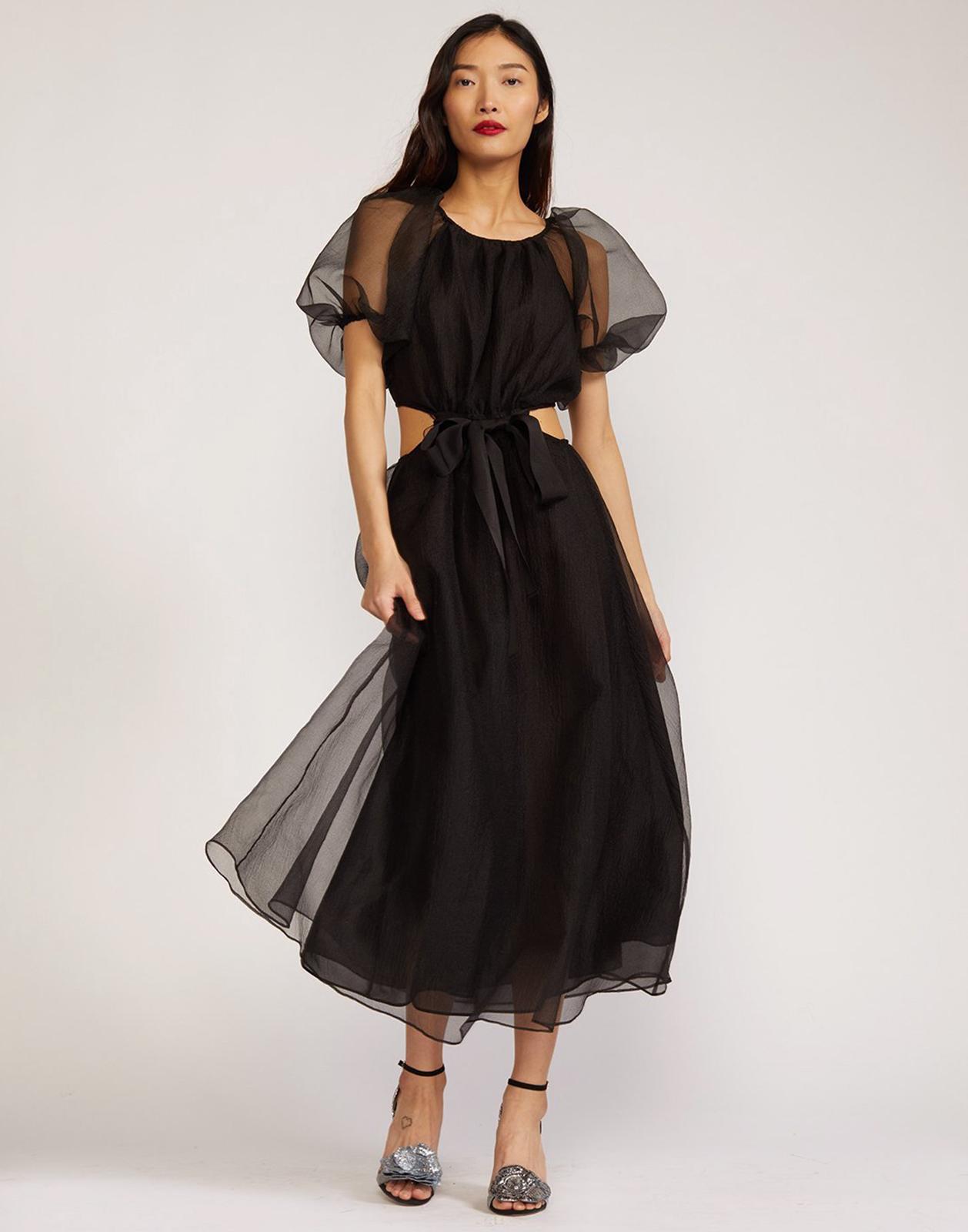 Black Organza Frill Strappy Satin Bodycon Dress | PrettyLittleThing