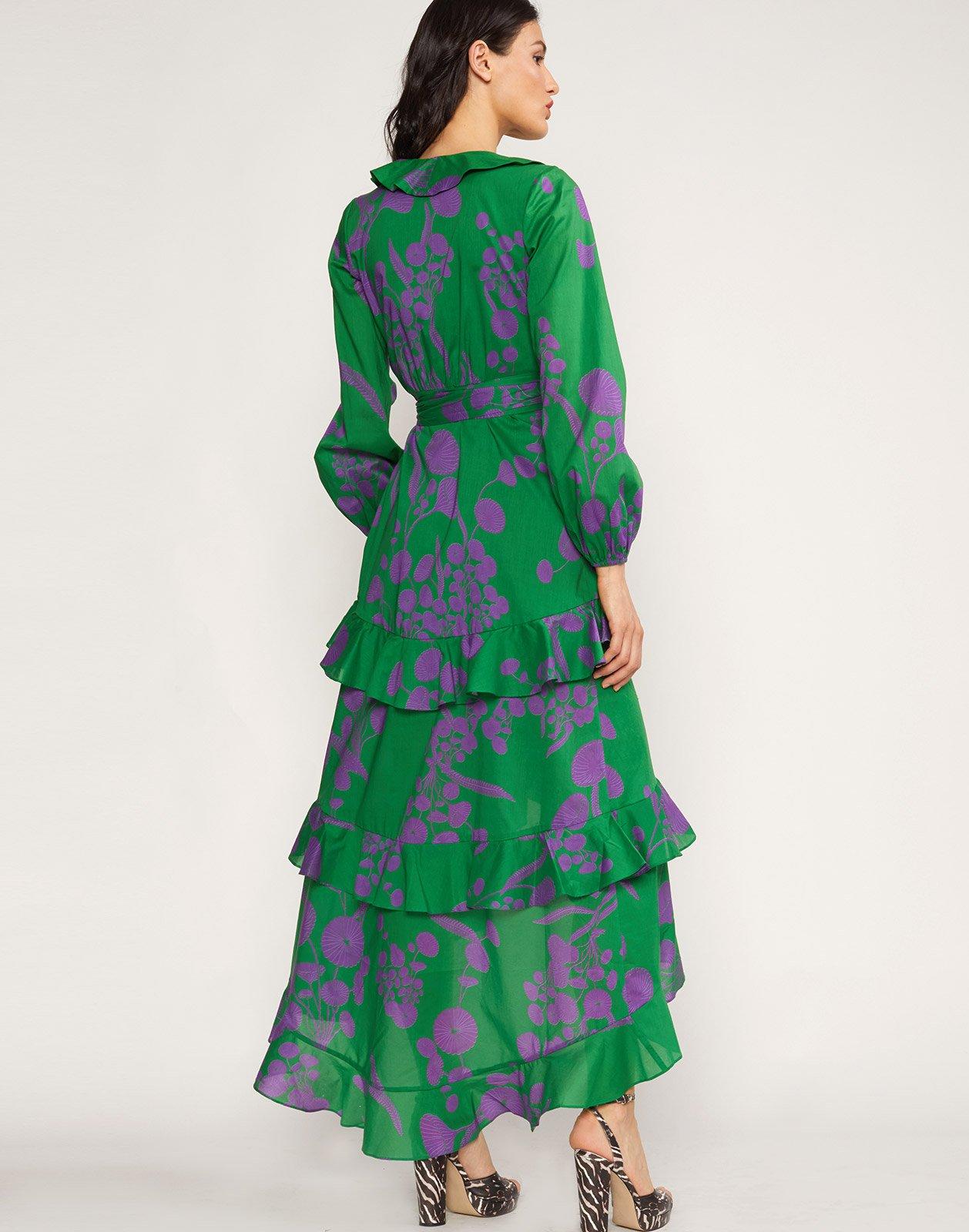 Cynthia Rowley Cotton Lanai Ruffle Maxi Dress in Green/Purple (Green ...