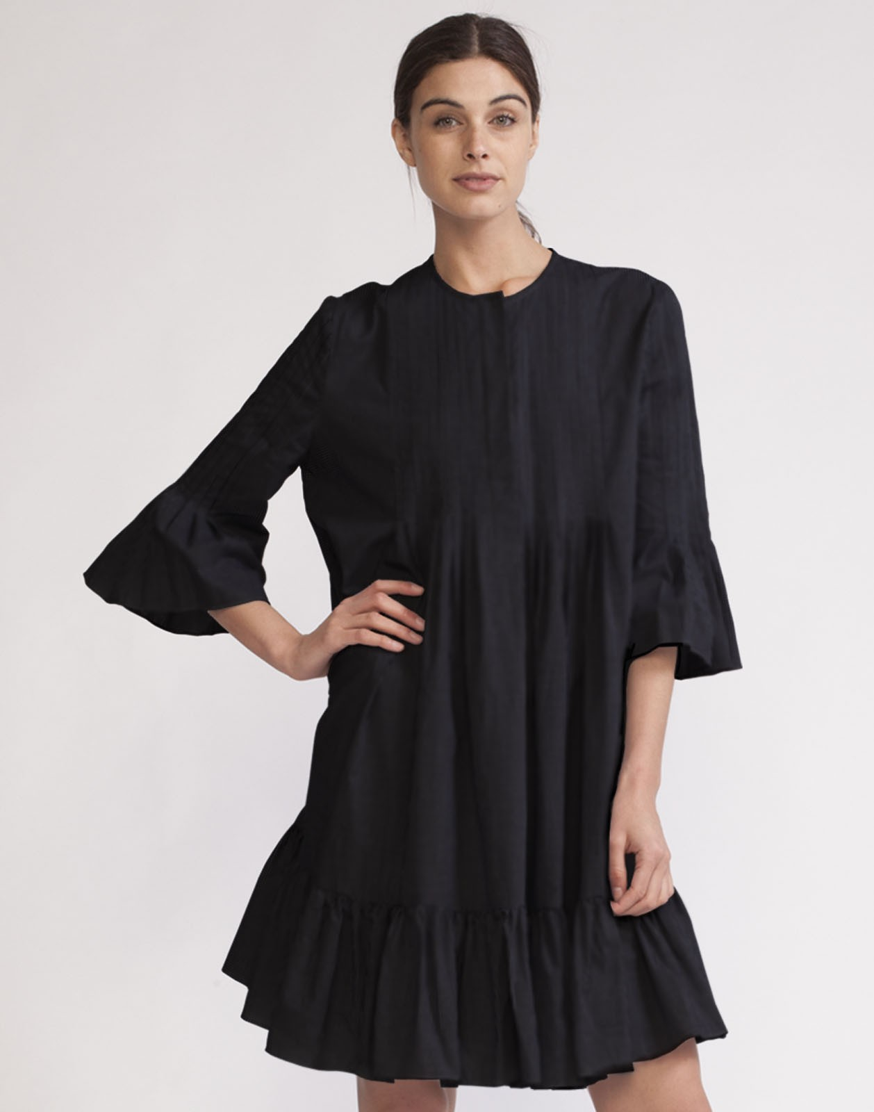 Cynthia Rowley Cotton Pintuck Ruffle Dress in Black - Lyst