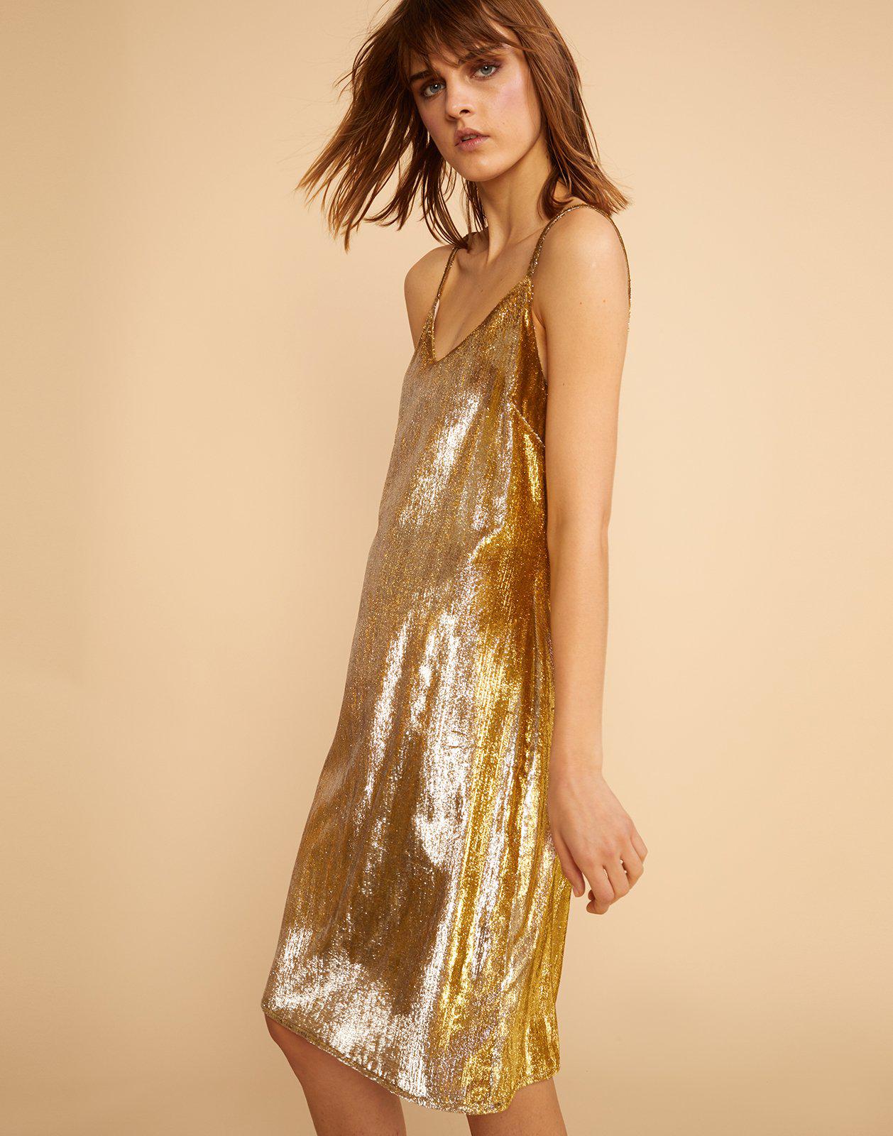 Cynthia Rowley Synthetic Gold Metallic Slip Dress - Lyst