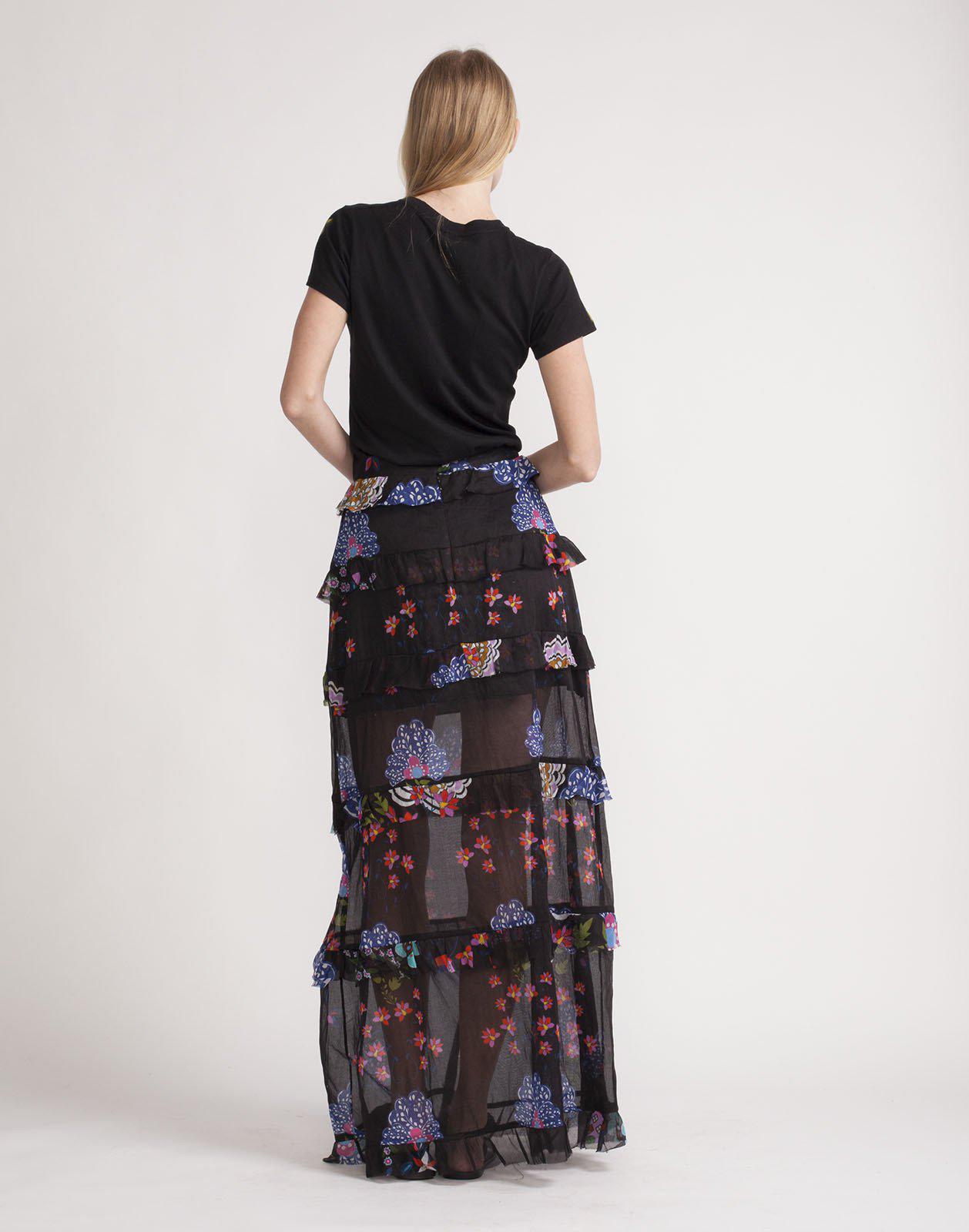 Cynthia Rowley Cotton Tiered Ruffle Maxi Skirt in Black - Lyst
