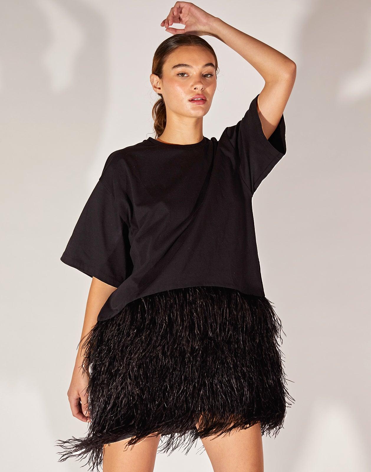 Cynthia Rowley | Bonded Feather Dress | M | Black