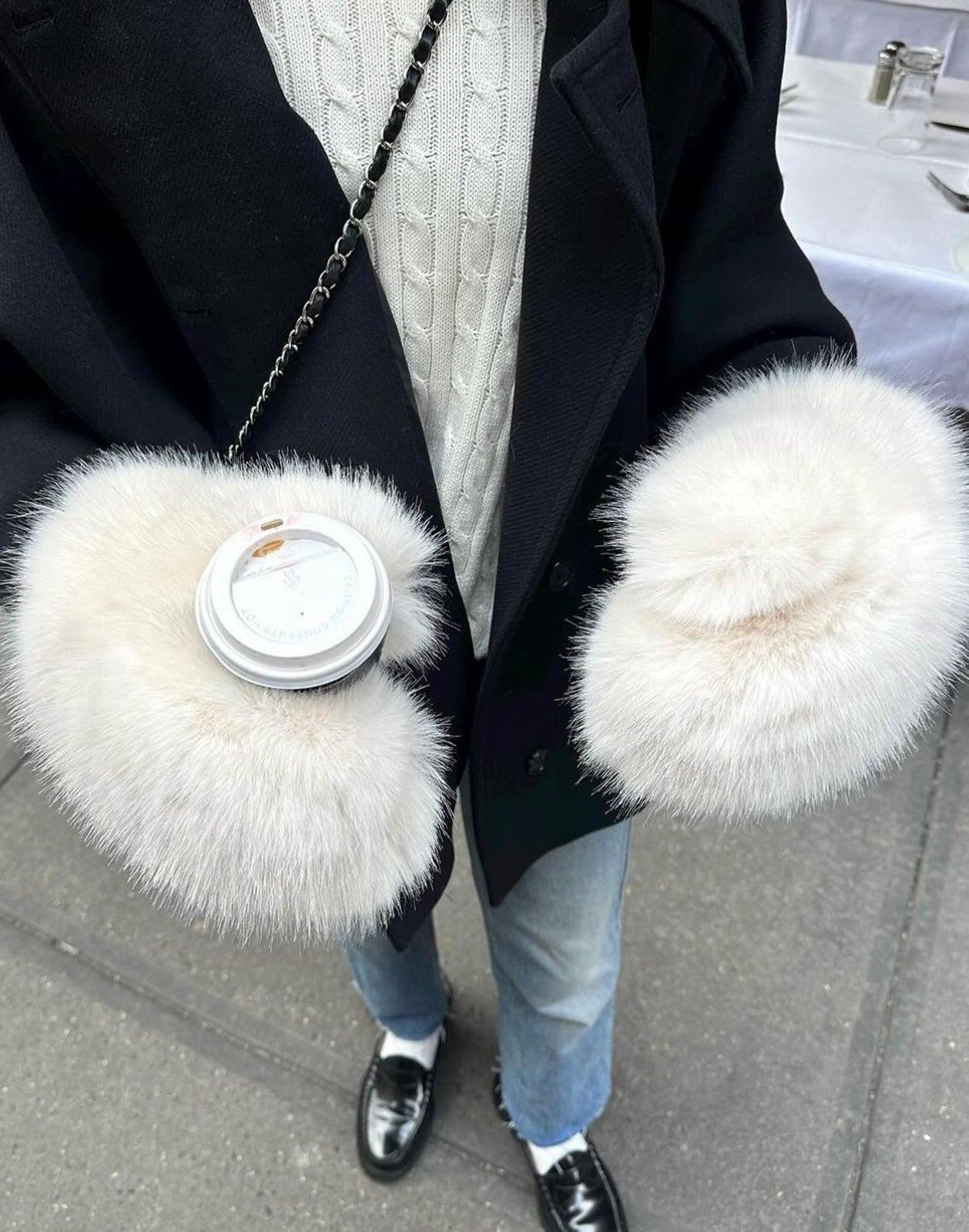 Cynthia Rowley Faux Fur Oversized Mittens in White