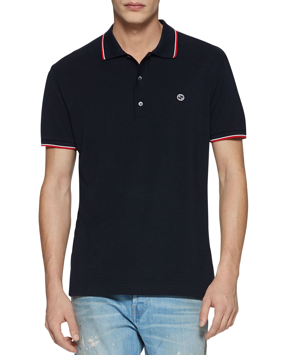 Gucci Cotton Piquet Polo Shirt With Web Detail in Blue for Men | Lyst