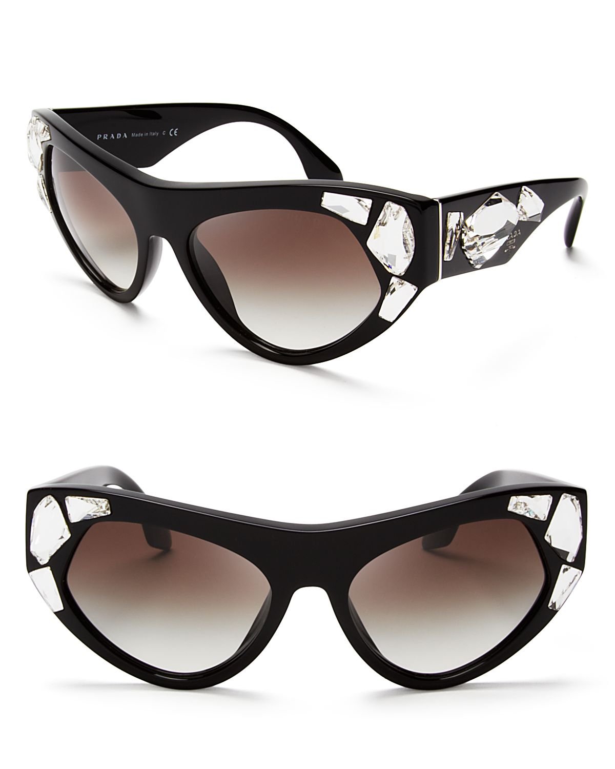 Prada Oversized Crystal Cat Eye Sunglasses in Black | Lyst