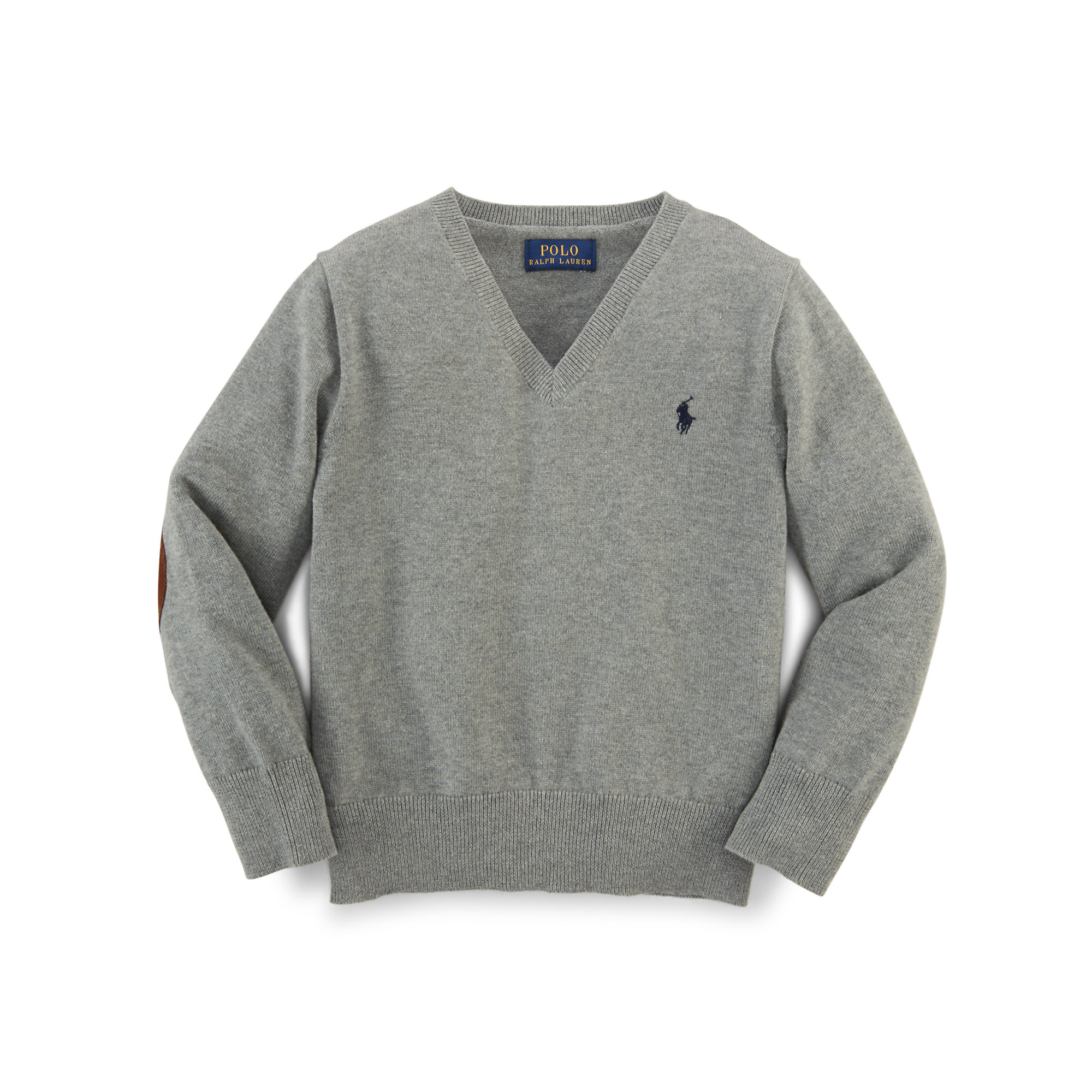 Ralph lauren Elbow Patch Cotton Sweater in Gray Lyst