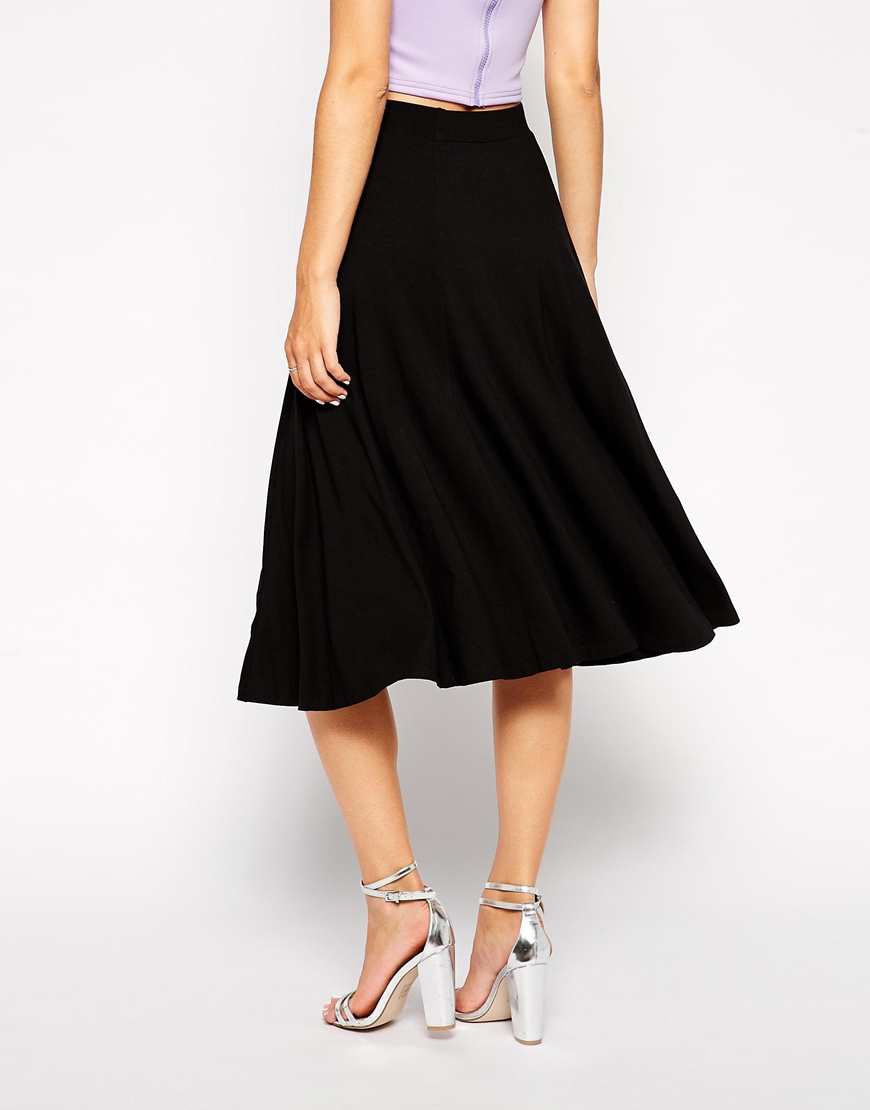 Asos Midi Circle Skater Skirt in Black | Lyst