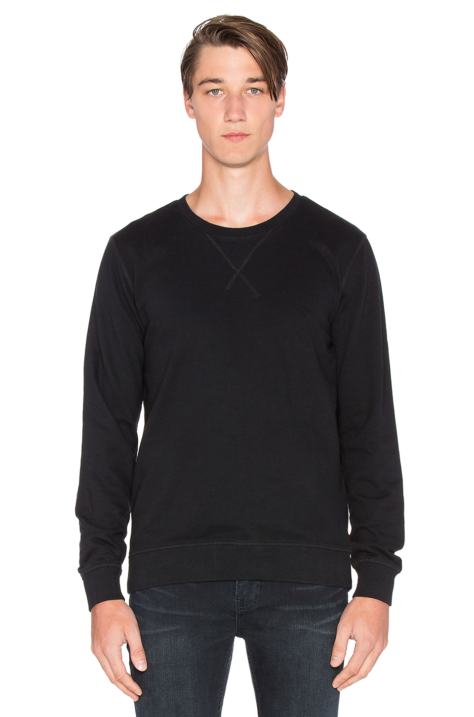 black sweatshirt and jeans