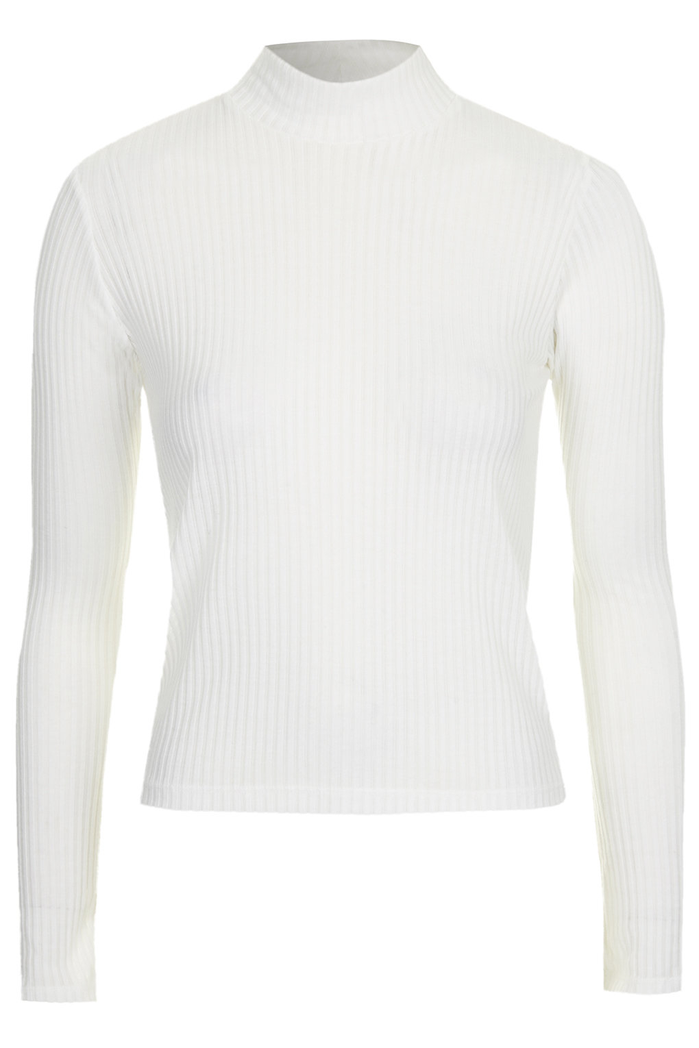 Topshop Long Sleeve Ribbed Funnel Neck Top in White | Lyst