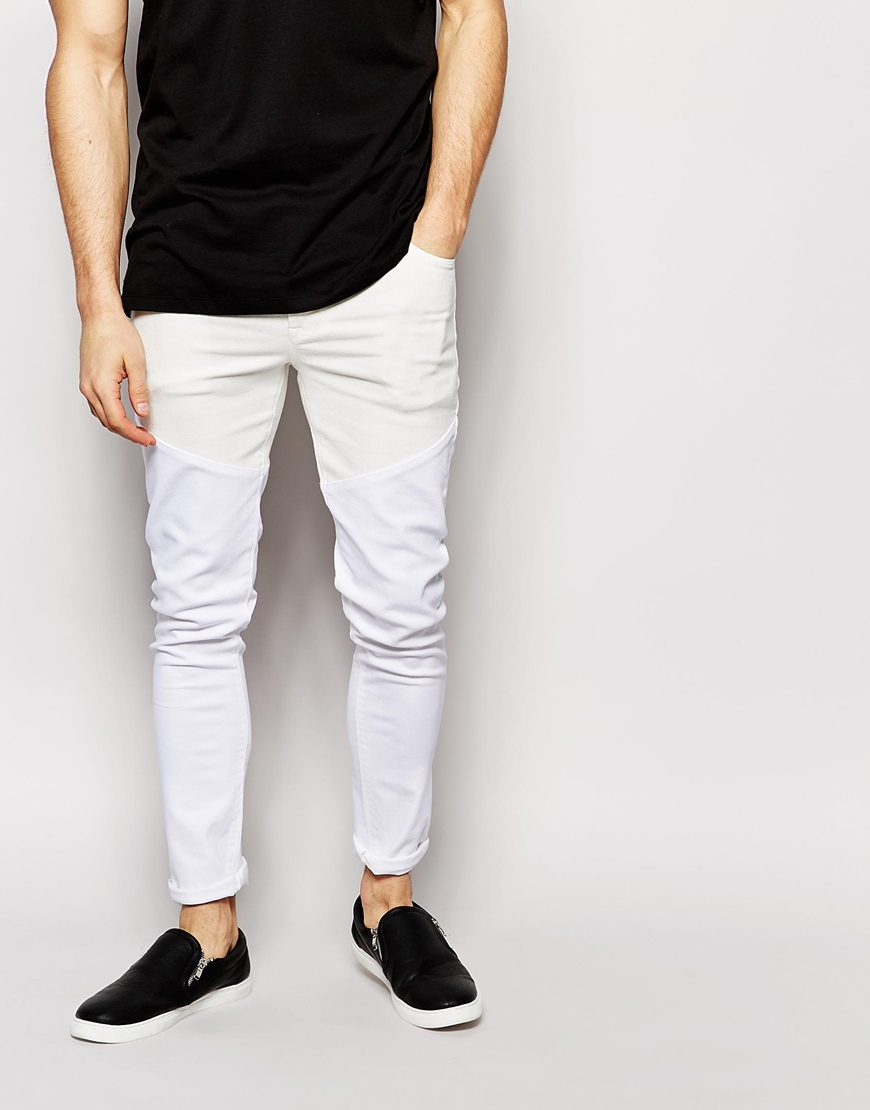 Asos Super Skinny Jeans With Cut And Sew Detail in White for Men | Lyst