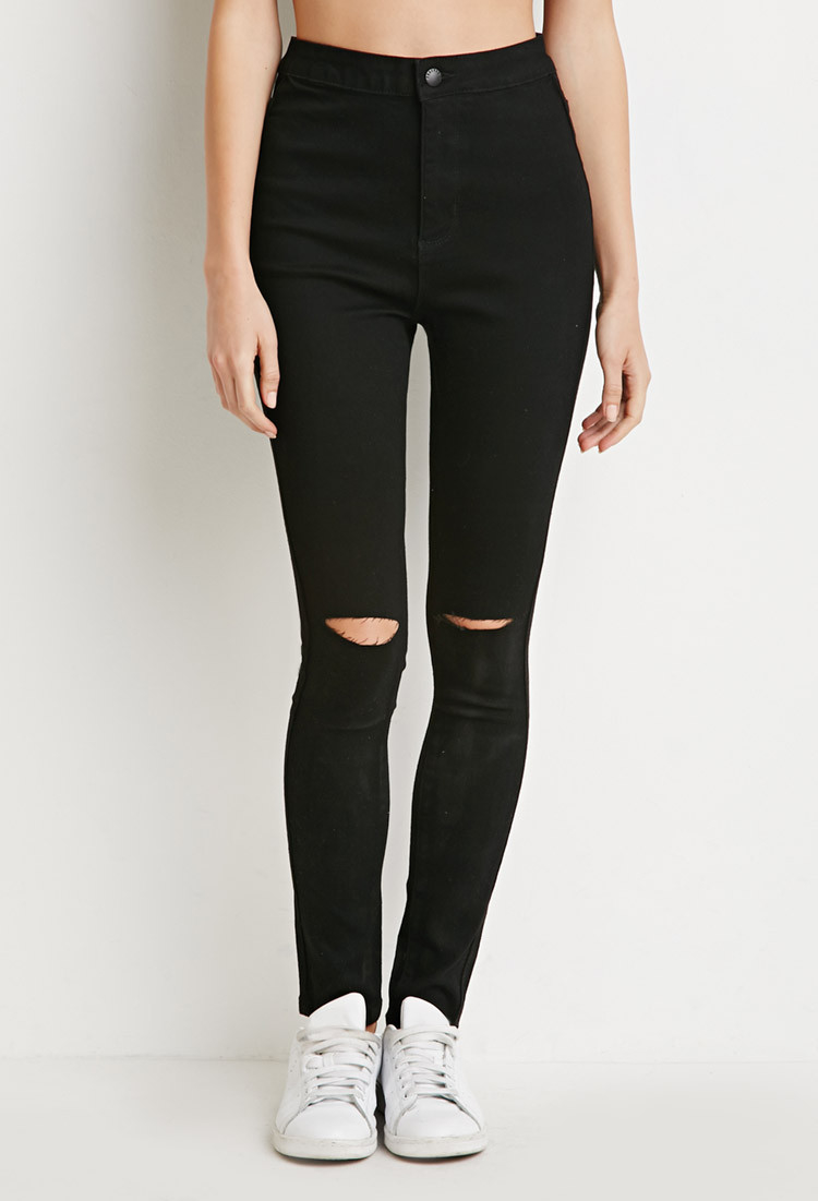 Forever 21 Ripped  Super Skinny Jeans  in Black  Lyst