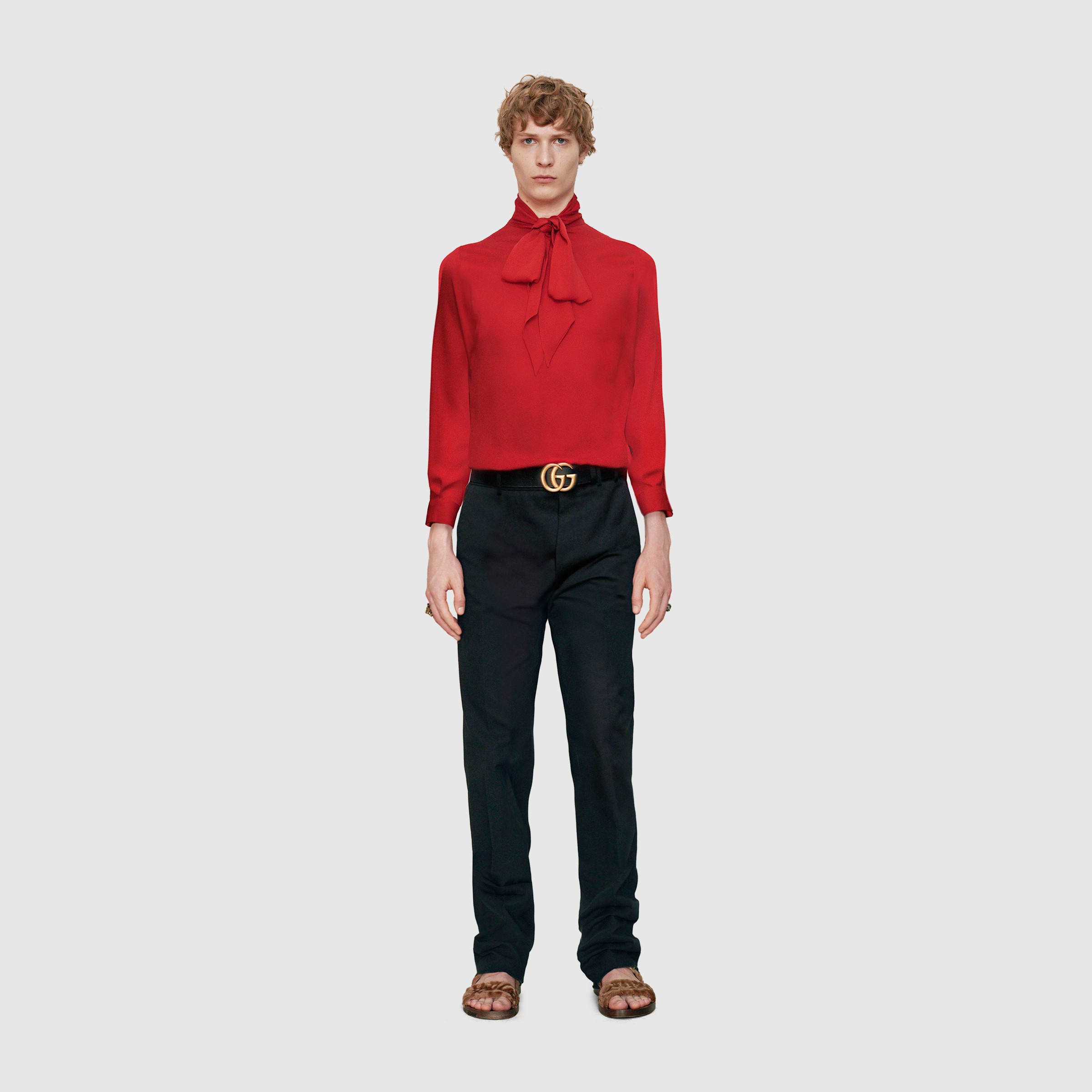 gucci red silk shirt