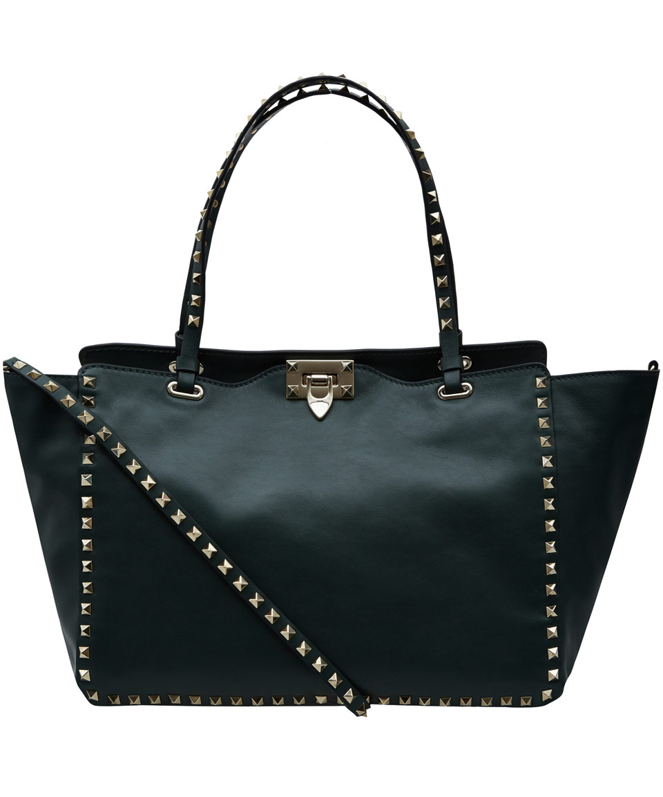 Valentino Dark Green Rockstud Leather Bag in Green | Lyst