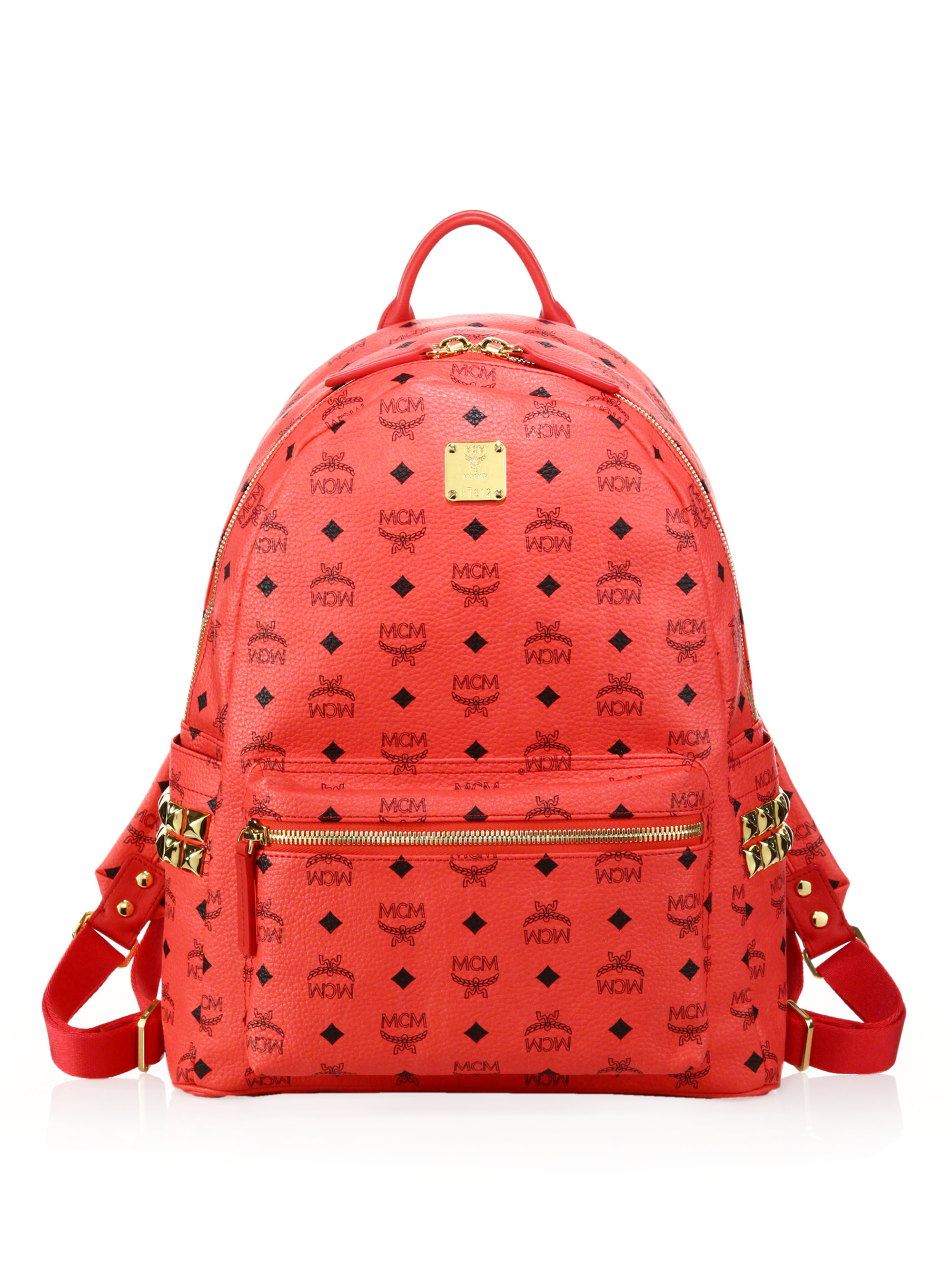 Mcm Stark Side-studded Coated Canvas Monogram Backpack in Red for Men | Lyst