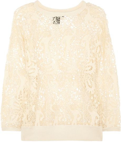 Isabel Marant Cotton Guipure Lace Top in Beige (cream) | Lyst