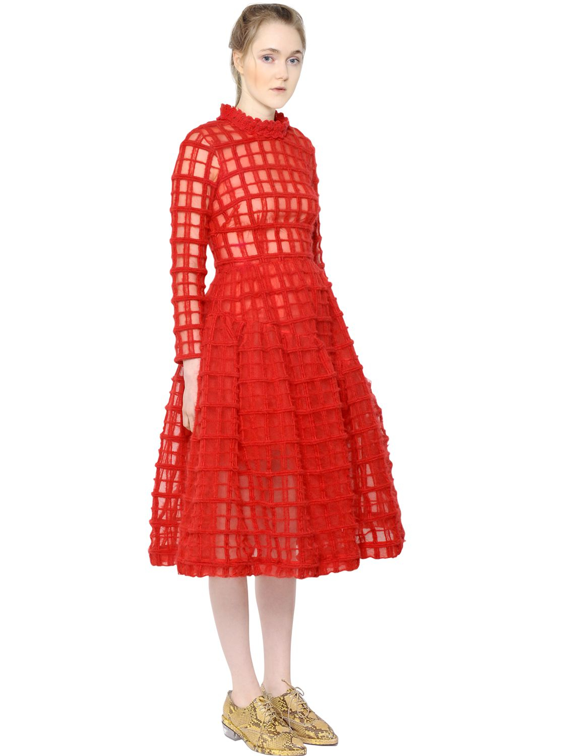 Lyst - Simone Rocha Brushed Wool Tulle Dress in Red