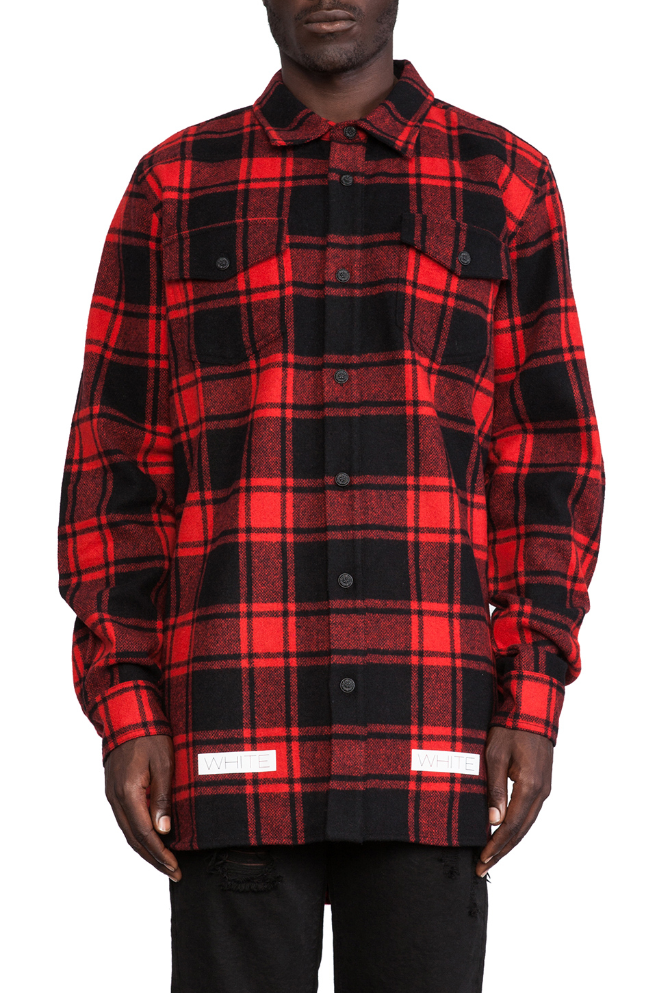 off white red check shirt