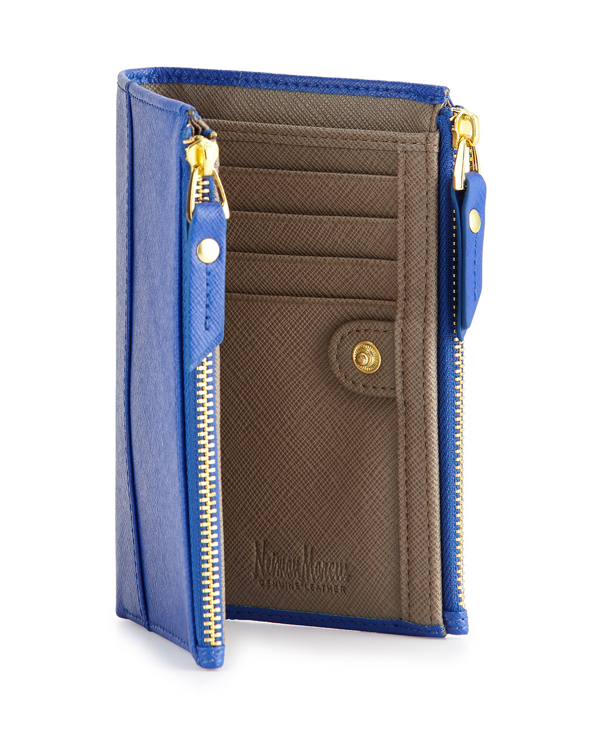 Lyst - Neiman Marcus Leather Double-zip Bi-fold Wallet in Blue
