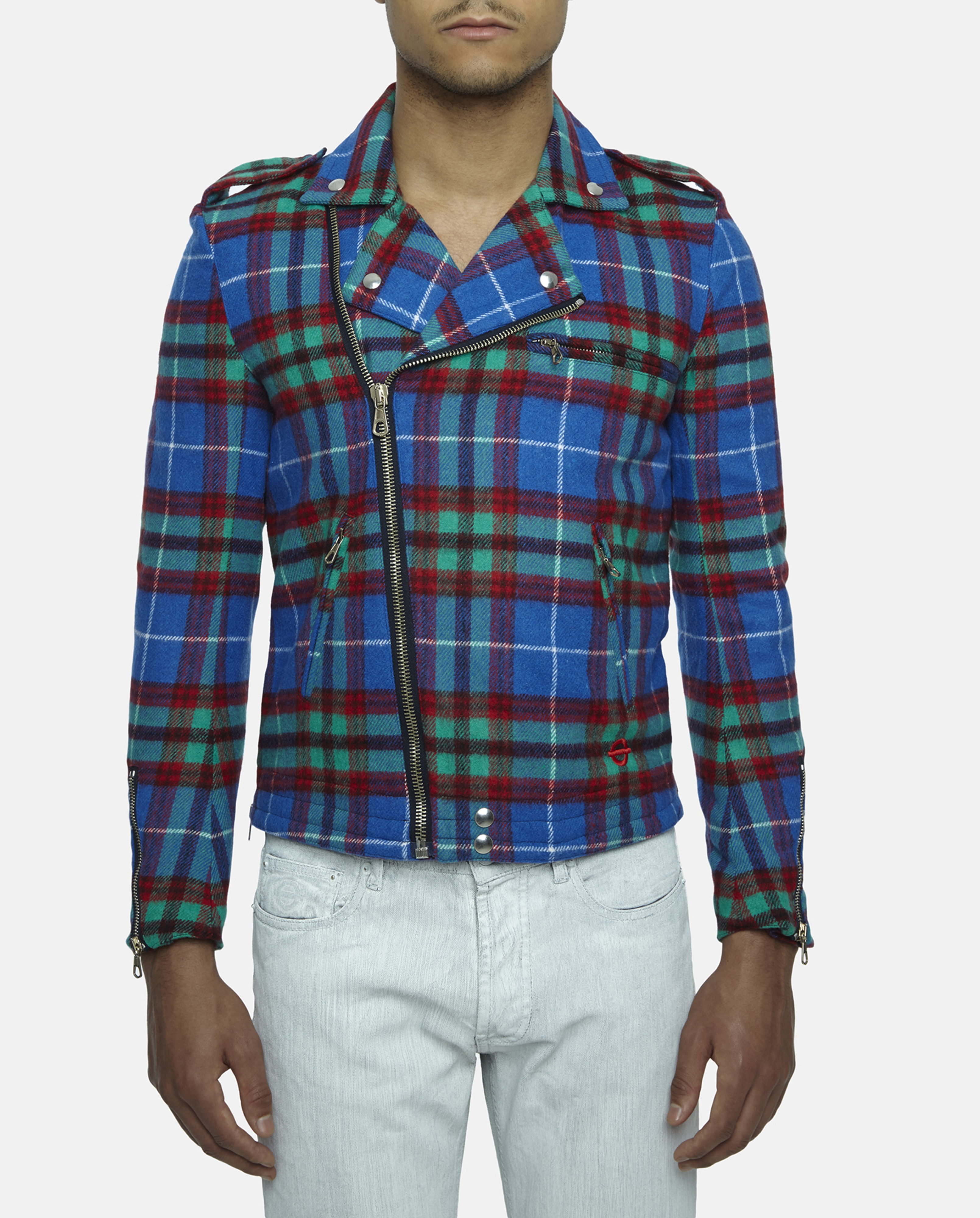 plaid biker jacket