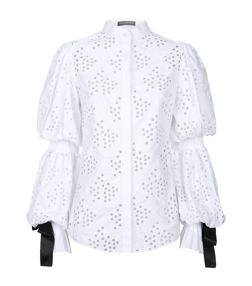 Alexander mcqueen Broderie Anglaise Puff Sleeve Blouse in White | Lyst