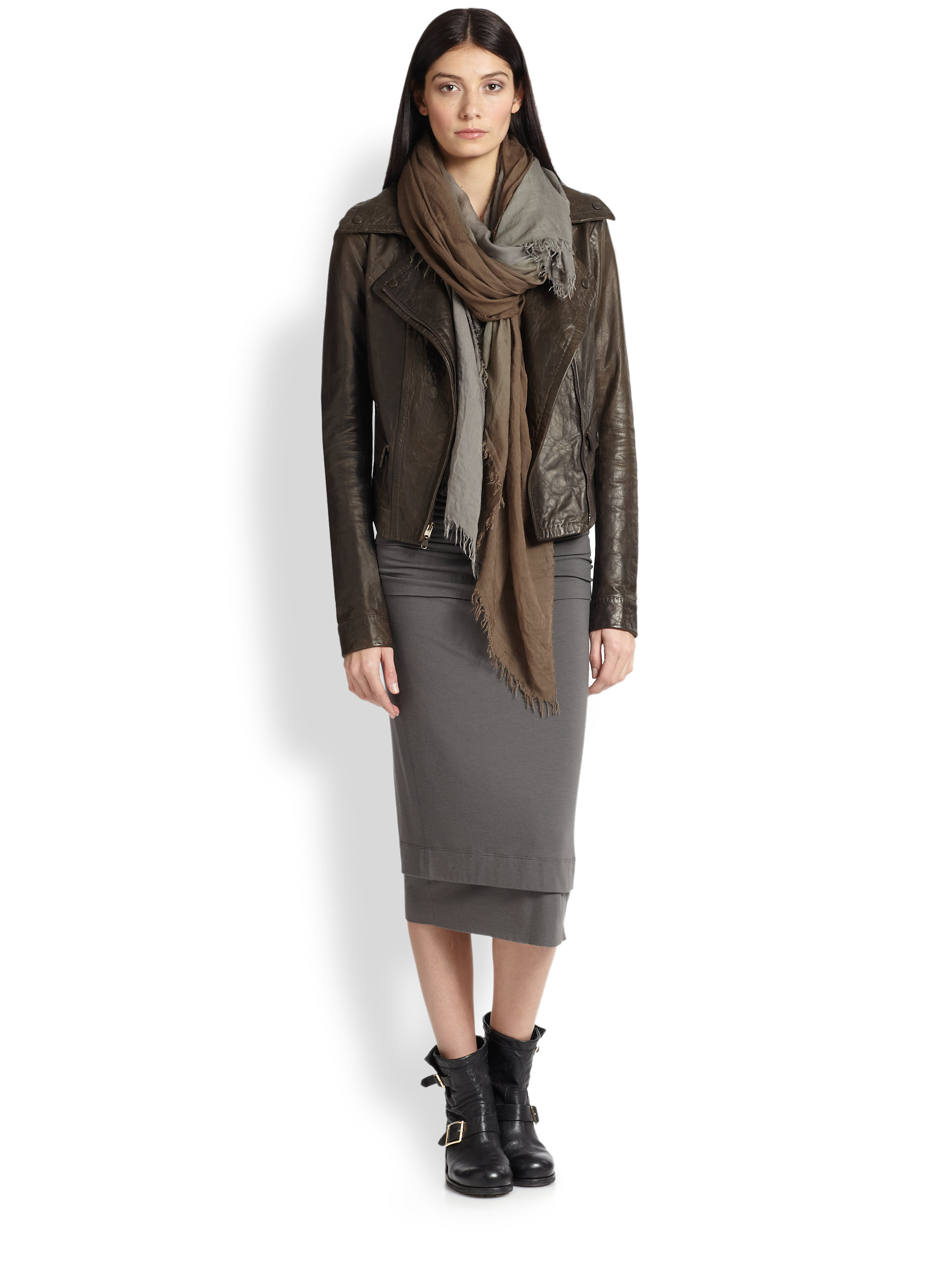 Donna Karan Brown Leather Moto Jacket