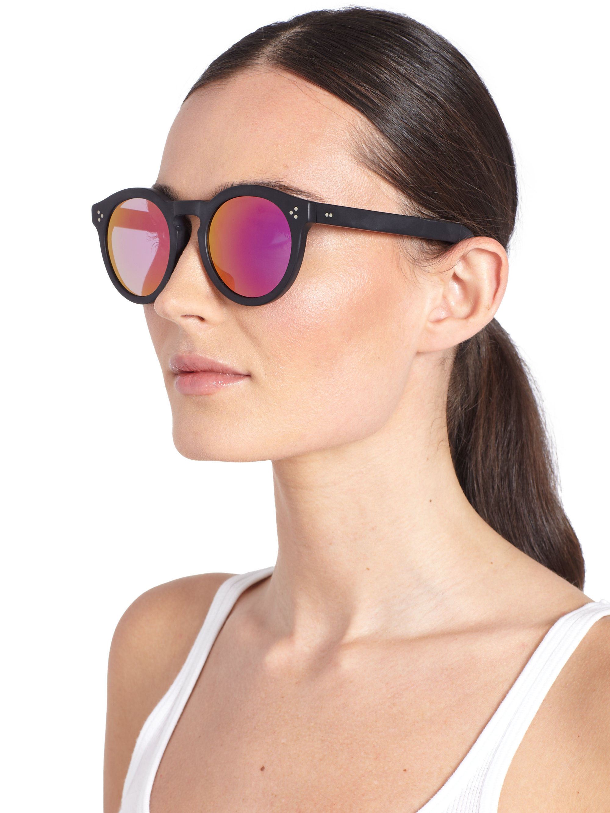 Lyst - Illesteva Leonard Round Mirrored Sunglasses in Black