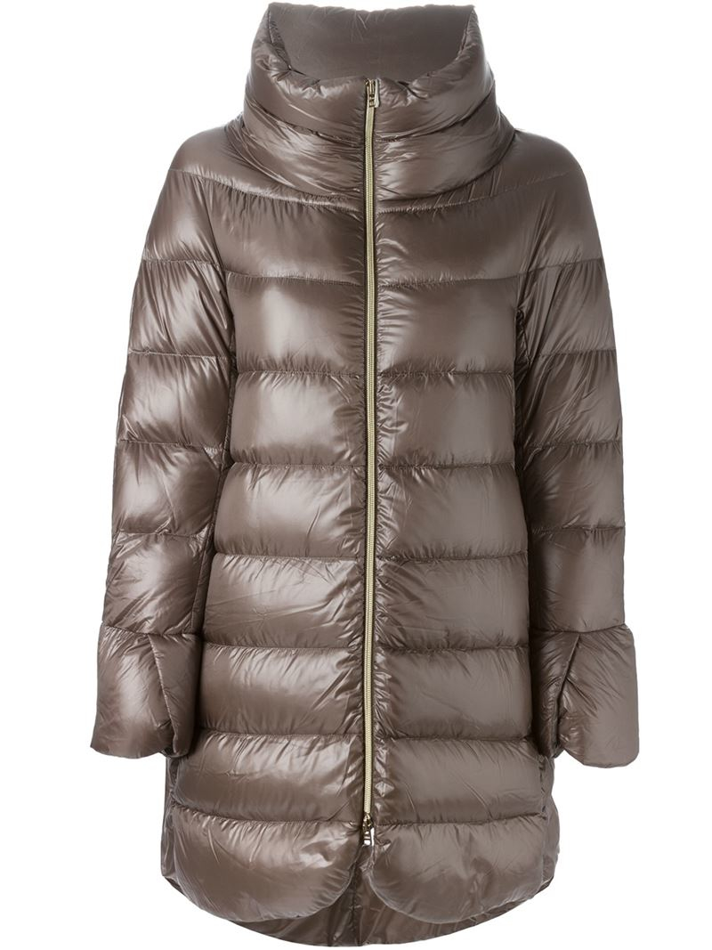 Herno Zipped Padded Coat in Brown | Lyst