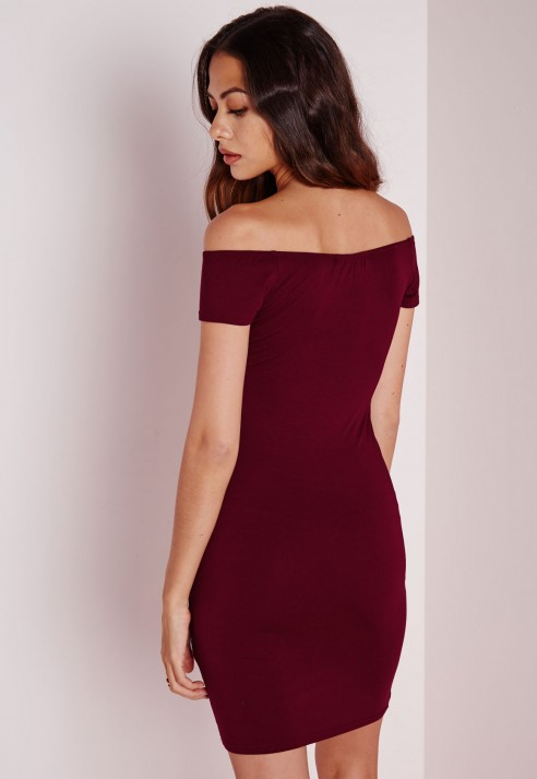 maroon bardot dress