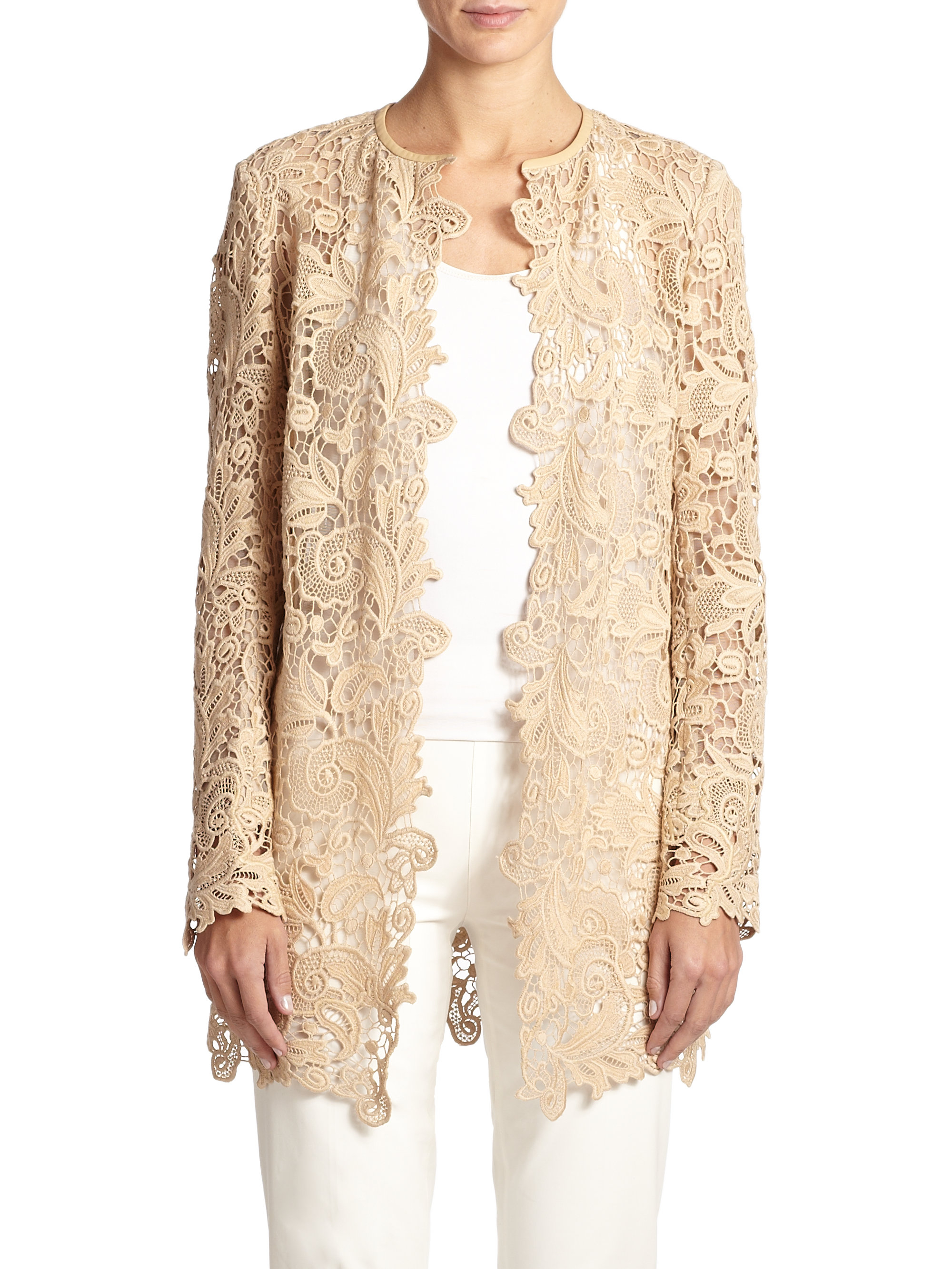 Ralph Lauren Black Label Thora Lace Duster in Natural | Lyst