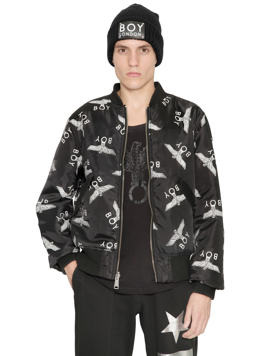 Lyst Boy London Reversible Eagle Nylon Bomber Jacket in